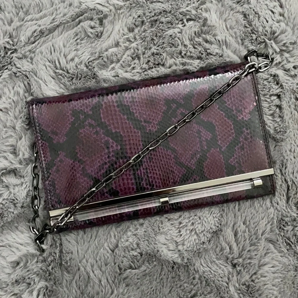 WHBM Amethyst & Black Snakeskin Clutch with Chain - Picture 1 of 9